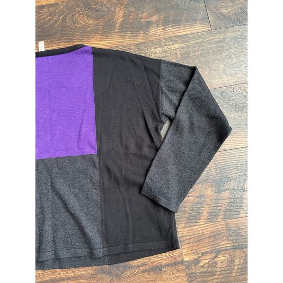 Eileen Fisher Sweater Colorblock Boxy Purple Organic Cotton Tencel Silk PM - Picture 5 of 9